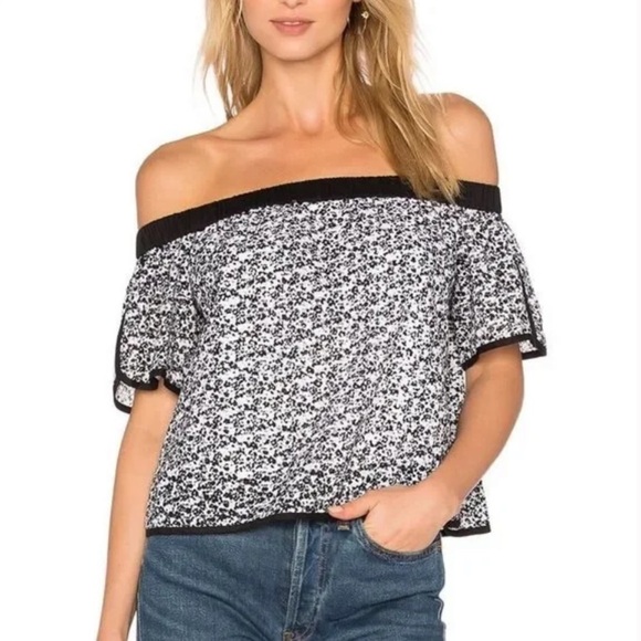 Rag & Bone off the shoulders Flavia Top in Black Floral - Picture 12 of 13